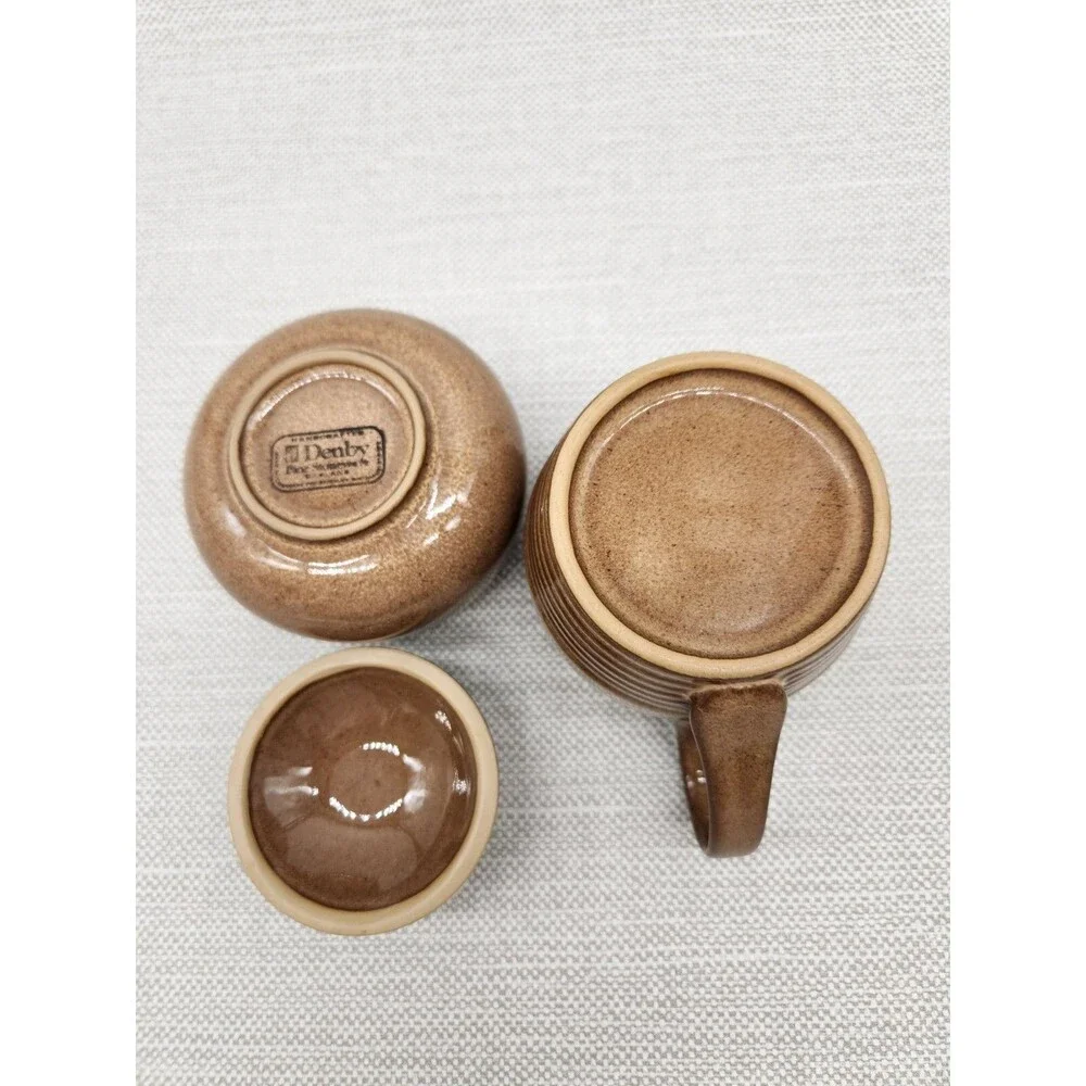Denby Langley Greystone Brown Sugar Bowl And Creamer Jug Set Discontinued